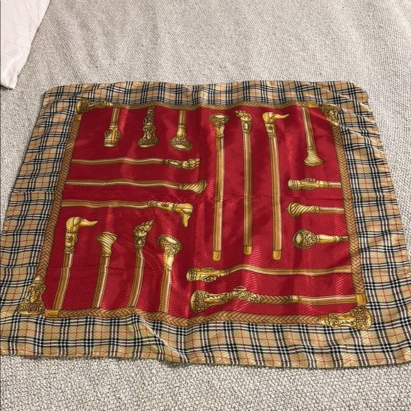 Red and Gold Plaid Silk Blend Scarf - Picture 1 of 8